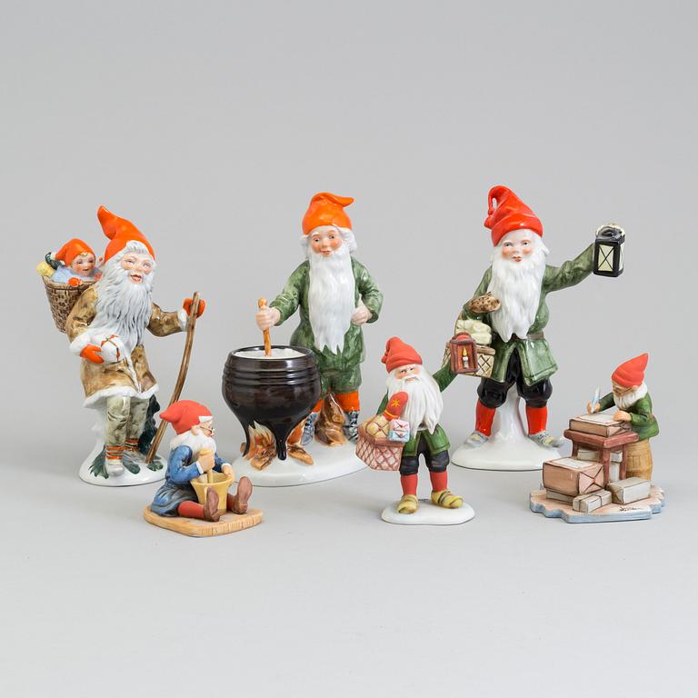 Six earthenware figurines after Jenny Nyström, late 20th century.