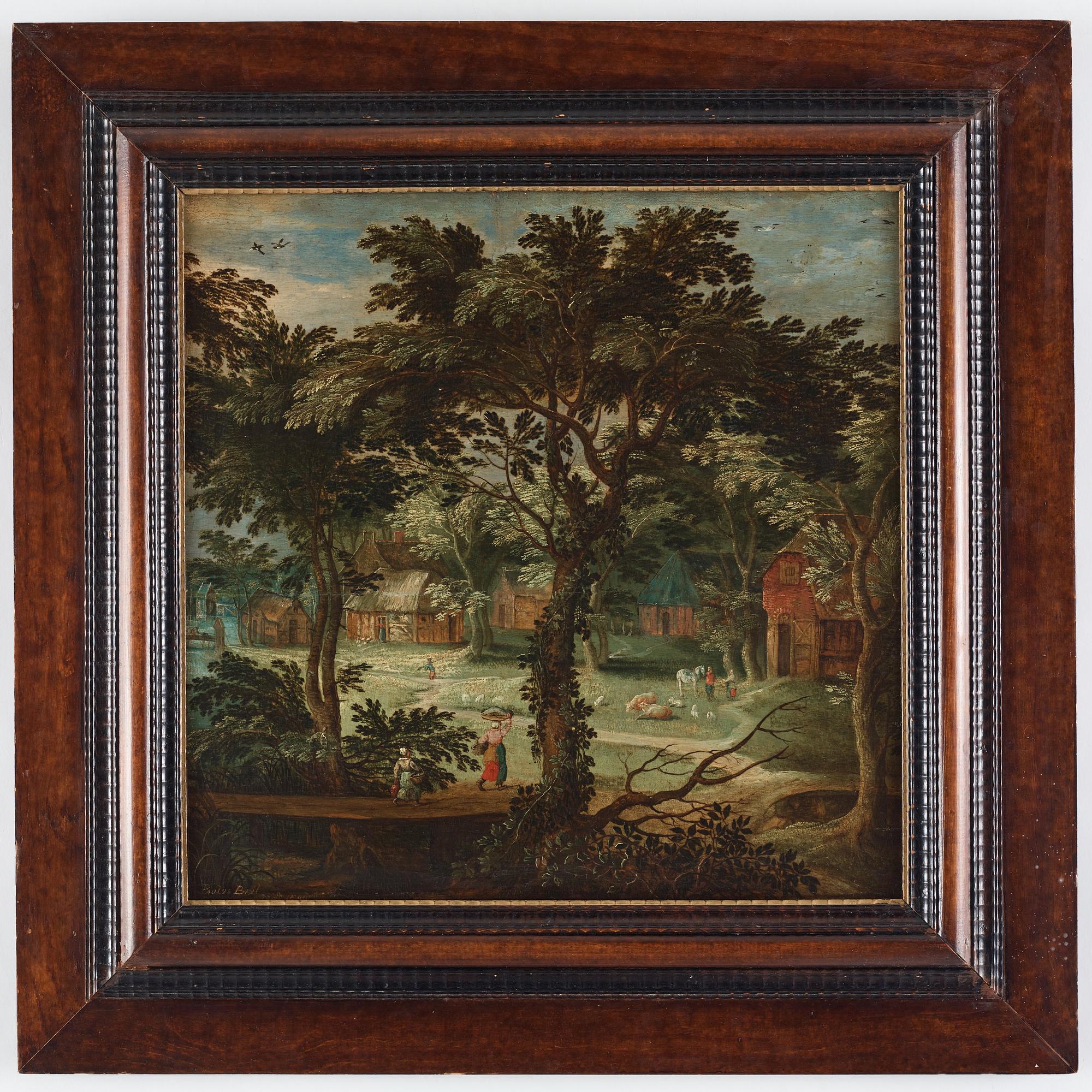 Adriaen van Stalbemt Hans krets, Landskap med figurer vid by.