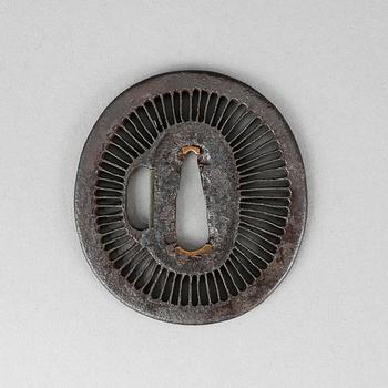 TSUBA, järn, Saotomeskolan, Japan, 1600/1700-tal.
