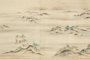 A Japanese Makimomo, ink and colour on paper, Meiji (1868-1912).