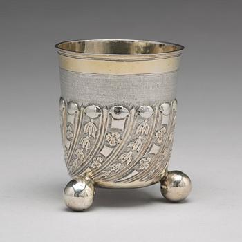 A Russian 18th century pacel-gilt silver beaker, unidentified makers mark, Moscow 1737.