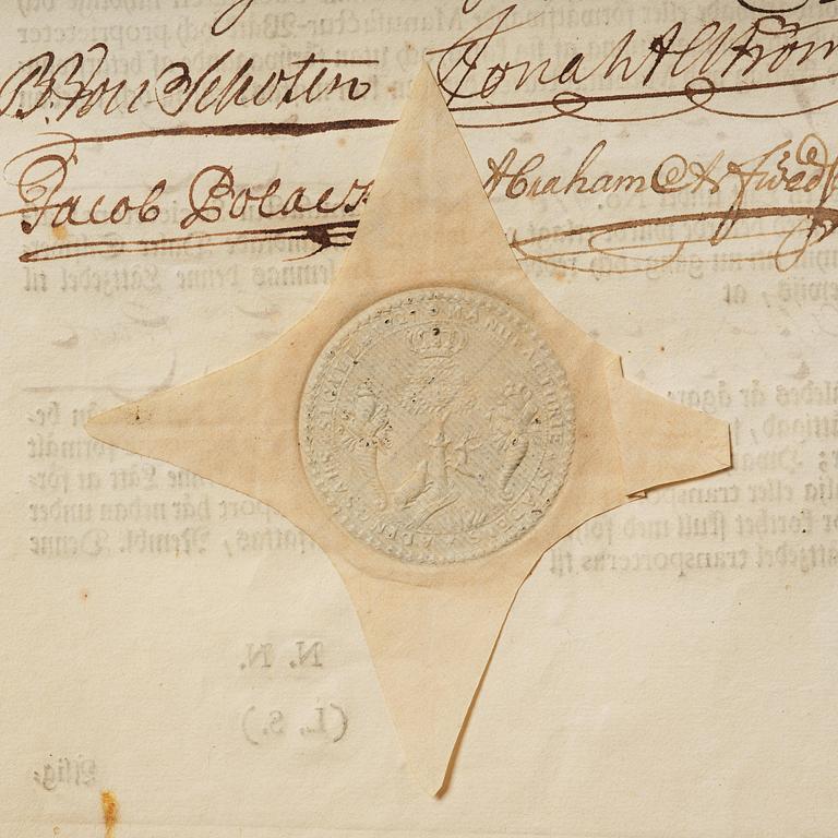 A Swedish share certificate, Ahlingsåhs Manufaktur Werk, No 476, 1728.