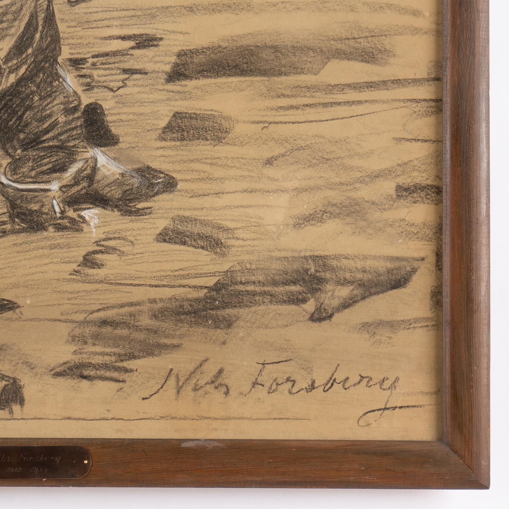 Nils Forsberg, charcoal and gouiache, signed.