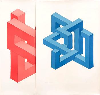 Oscar Reutersvärd, two color lithographs, signed épreuve d'artiste.