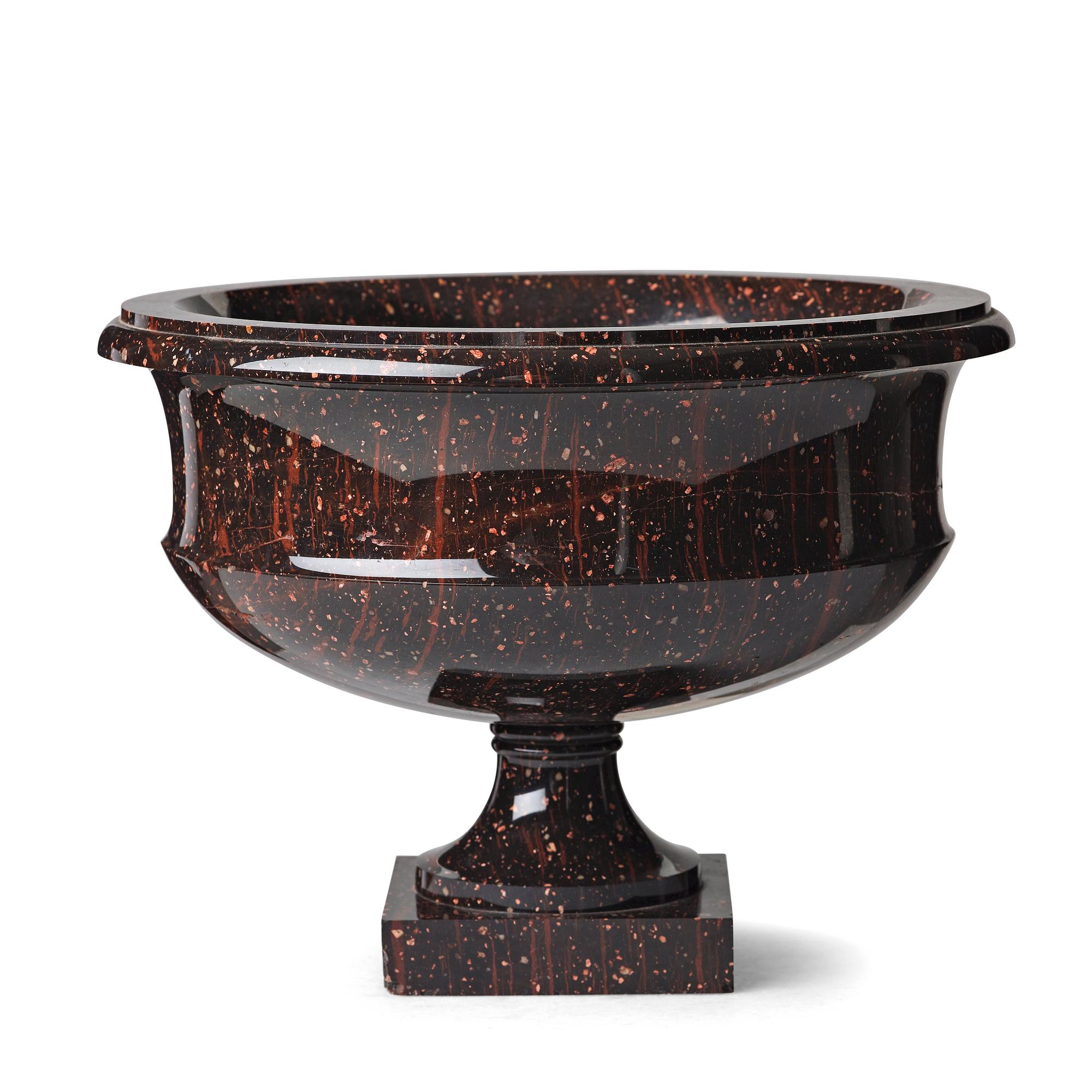 A late Gustavian porphyry bowl, circa 1800.