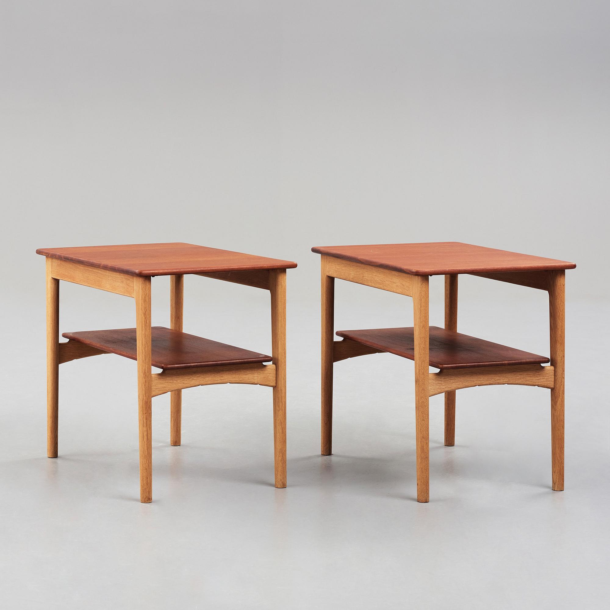 HANS J WEGNER, a pair of teak and oak side tables, Johannes Hansen, Denmark, 1950's.