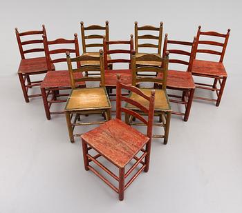 STOLAR, 10 st (6 + 4 snarlika), allmoge, 1700/1800-tal.