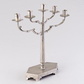 HILDING EKELUND, A 1930s pewter candelabrum for Taidetakomo Hakkarainen, Finland.