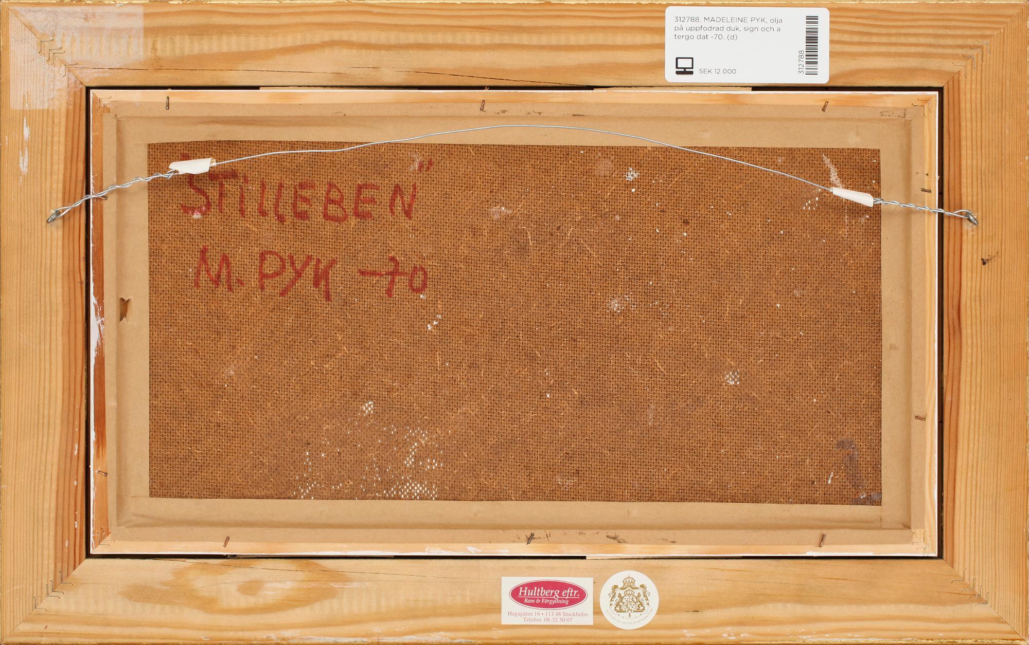 MADELEINE PYK, olja på uppfodrad duk, sign och a tergo dat -70.