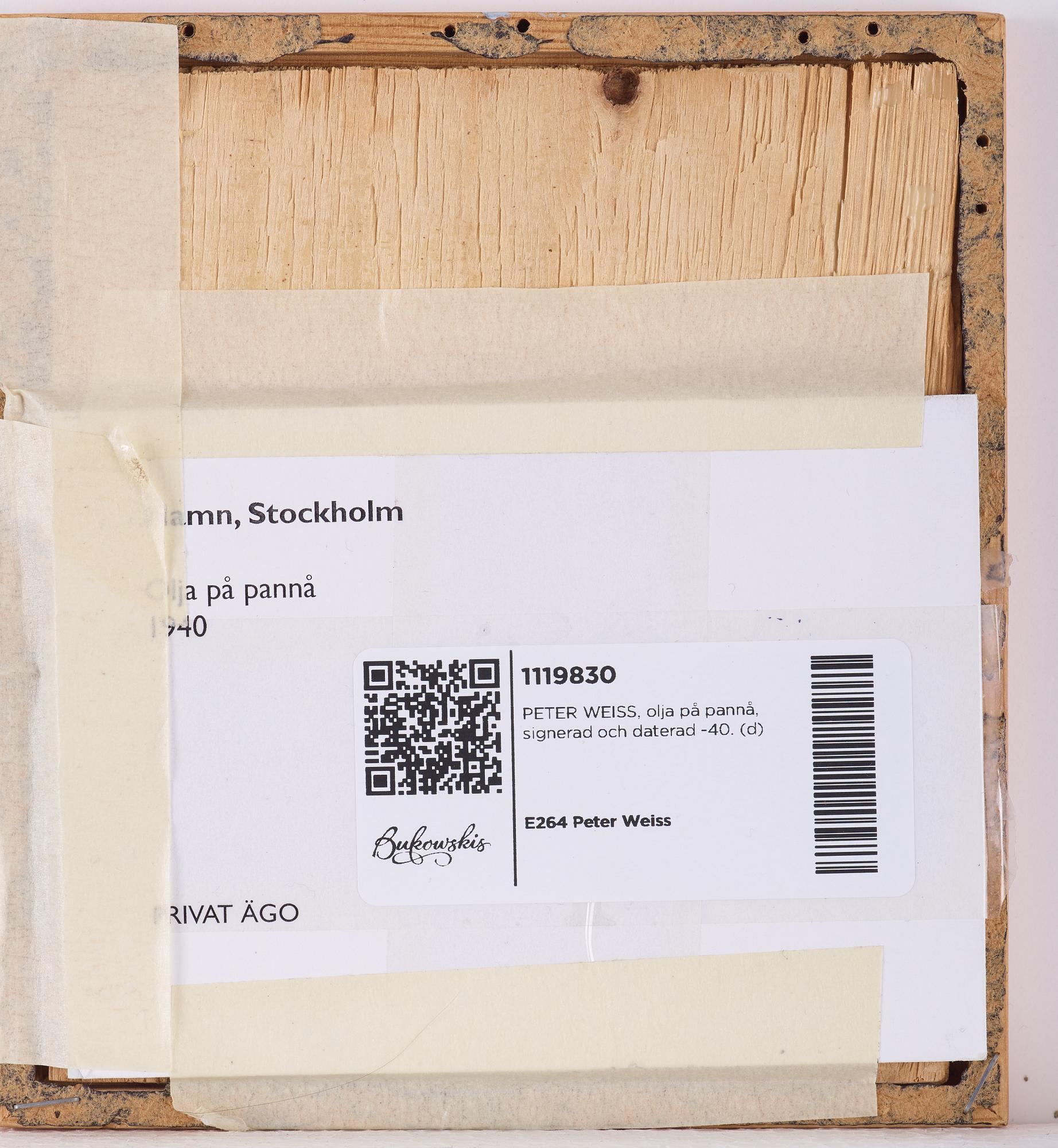 PETER WEISS, oil on panel, signed and dated -40.