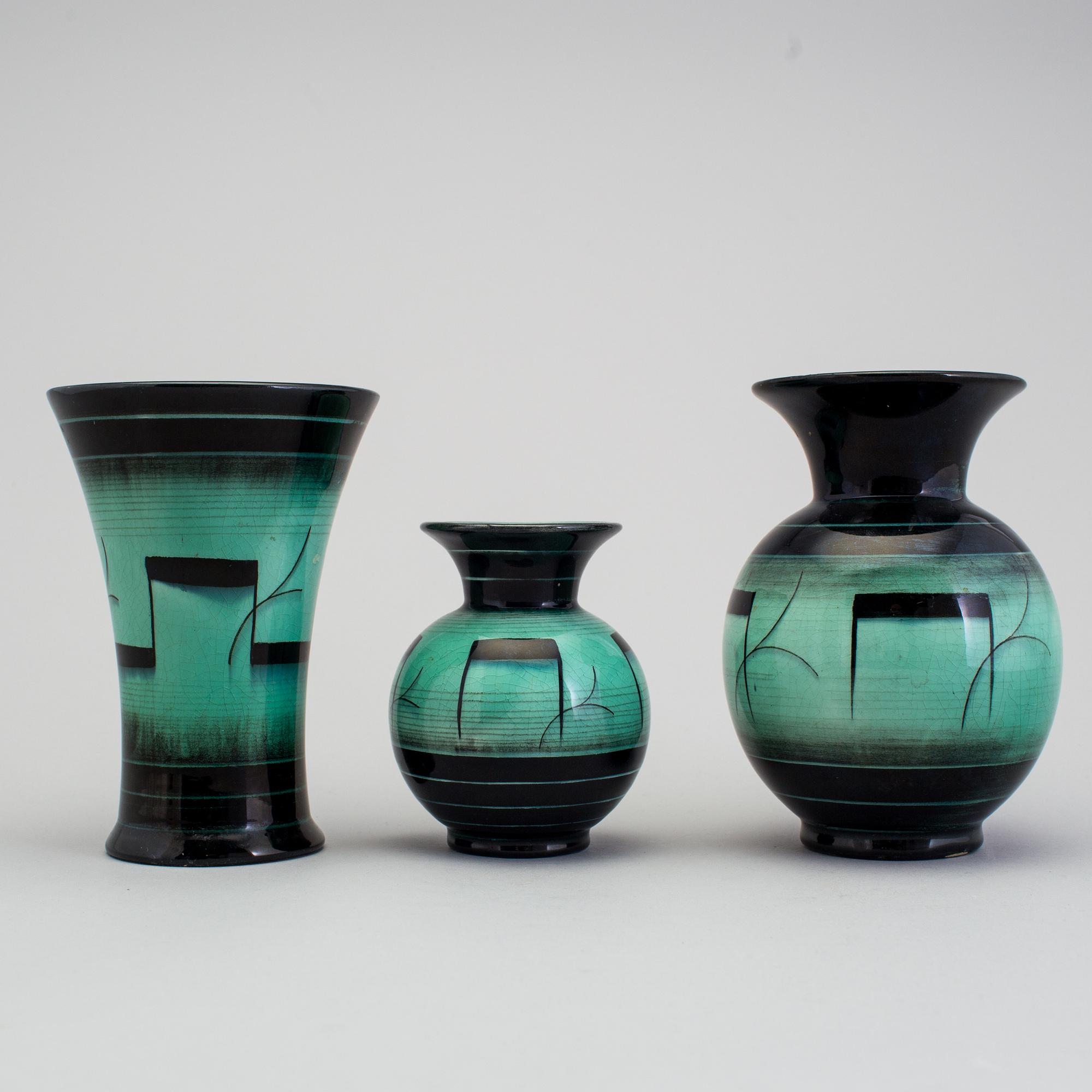 3 vases of the "V series", by Ilse Claesson for Rörstrand, 1930´s.