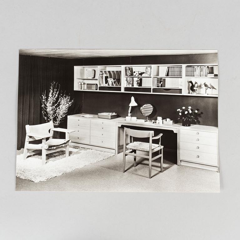 A collection of photos, drawings and correspondence related to interior designs by Børge Mogensen.