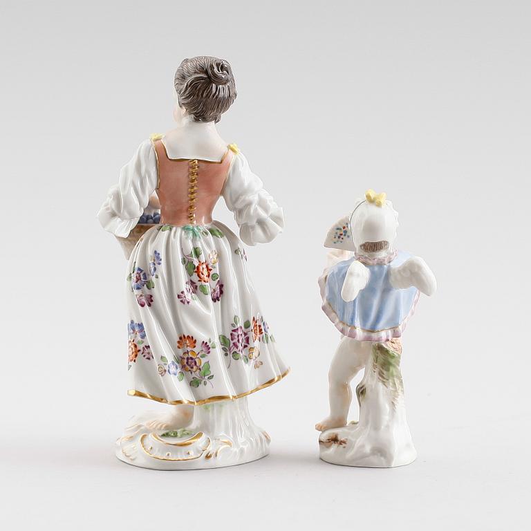 FIGURINER, 2 st, porslin, Meissen, 1900-talets mitt.