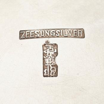 KAFFESERVIS, 3 delar. Zee Sung Silver Shanghai Kina, tidigt 1900-tal. Vikt 1400 g.