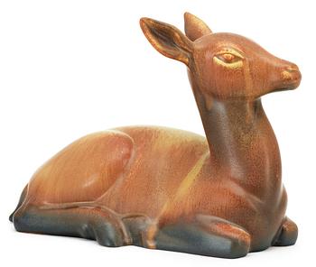 A Gunnar Nylund stoneware figure of a deer, Rörstrand.