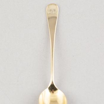 Twelve silver gilt coffee spoons, GAB, Stockholm, 1927.