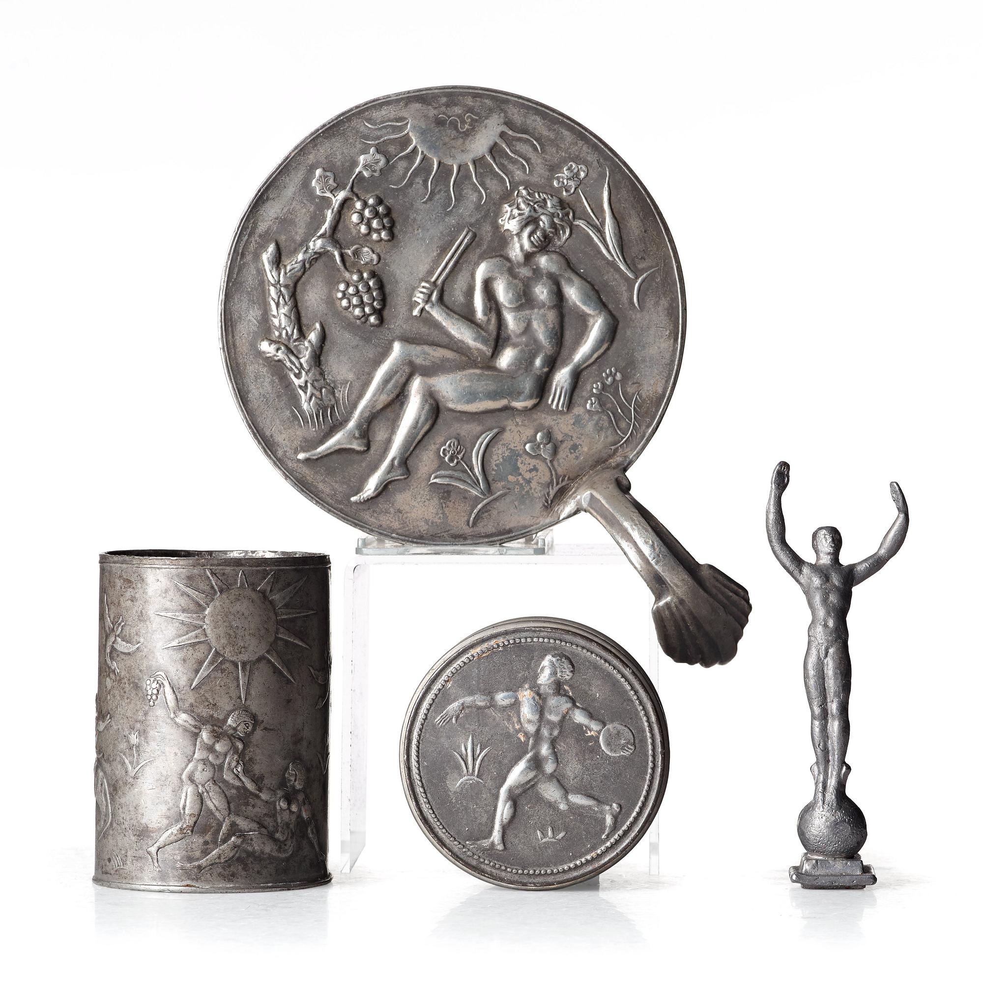 Nils Fougstedt, NILS FOUGSTEDT, a set of four pewter items, Svenskt Tenn, Sweden ca 1928.