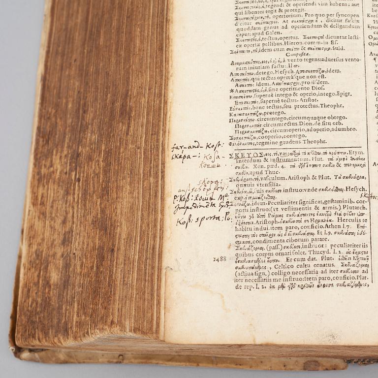 The book "Lexicon Graeco-latinum" by Joannis Scapulae, dated 1616.