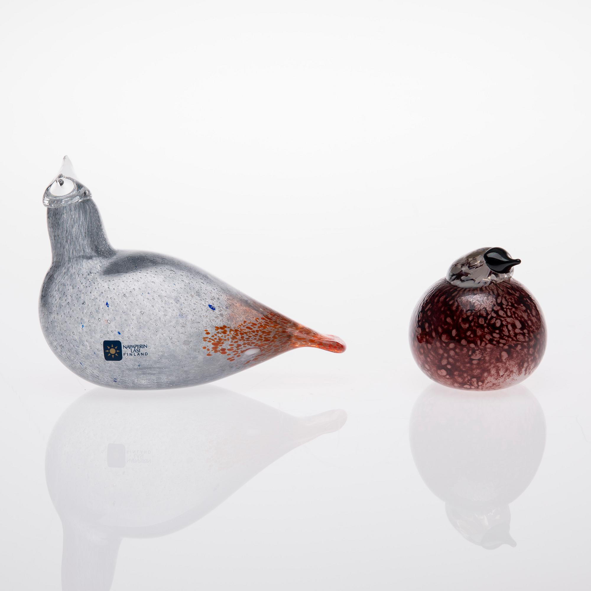 FIGURINER, 2 st, glas, signerade O. Toikka Napapiiri resp. O. Toikka Nuutajärvi, Napapiirin Lasi och Iittala.