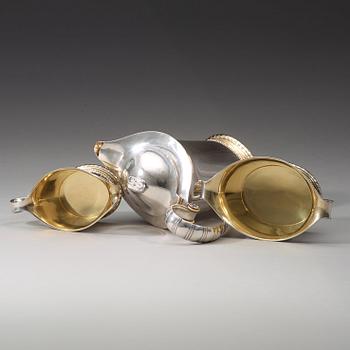 Jacob Ängman, a three pcs of silver coffee service, Guldsmedsaktiebolaget, Stockholm 1940.