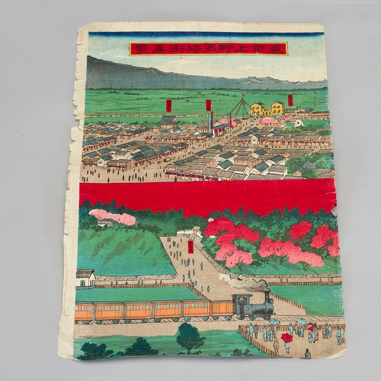 TRÄSNITT, triptyk, Japan, 1800-tal.