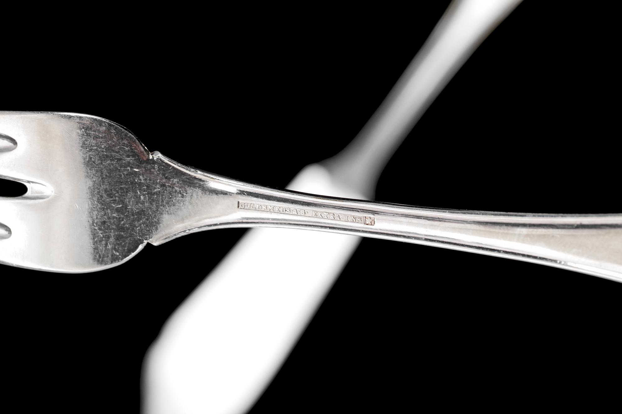 FISKBESTICK, 36 delar, nysilver, 1900-tal.