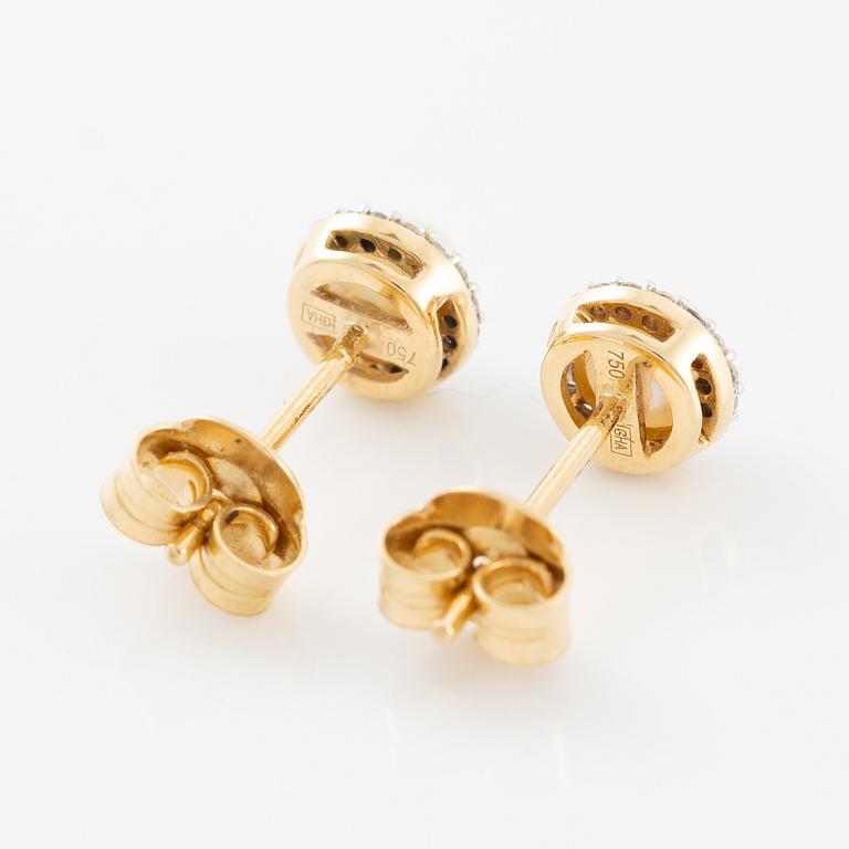 Earrings, a pair, 18K gold with pearls and small diamonds.