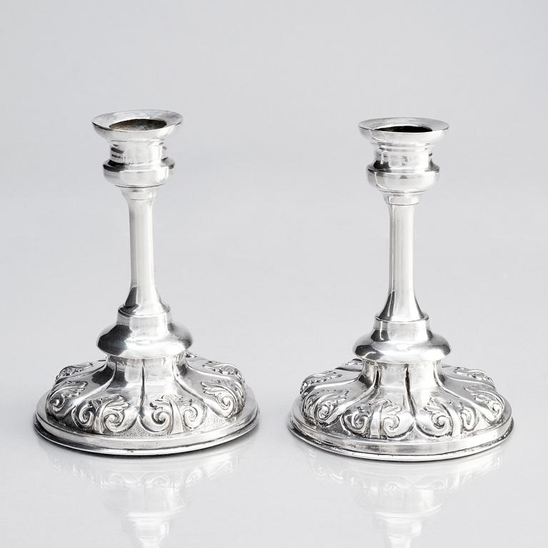 A pair of Swedish 19th century silver candlesticks, undistinct mark, possibly Olof Pehr Hallberg, Norrköping (1832-1862).