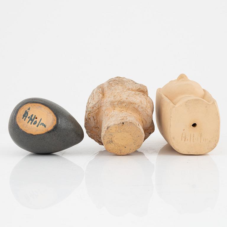 Åke Holm, three earthenware figurines, signed.