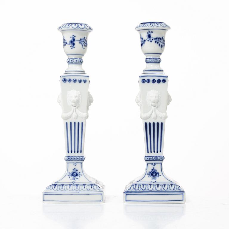 A pair of Royal Copenhagen 'Blue fluted' candle sticks, Denmark, 20th century.