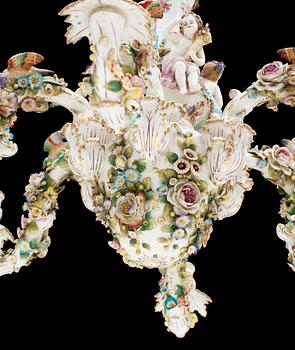 A Rococo style porcelain chandelier, ca 1900.