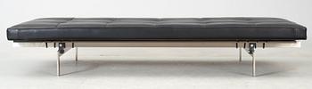 A Poul Kjaerholm 'PK-80' steel and black leather daybed by Fritz Hansen, Denmark 2005, maker's mark in the steel.