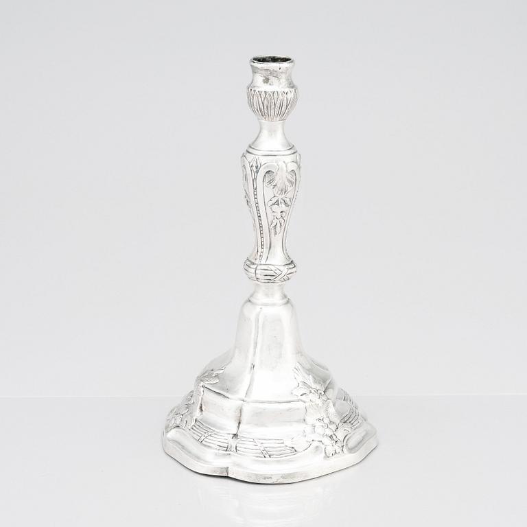 An 18th Century Rococo silver candlestick, mark of Isak Trybom, Stockholm 1780.