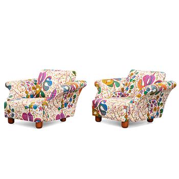 Josef Frank, a pair of "Liljevalchs" easy chairs, Firma Svenskt Tenn, Sweden 2010.