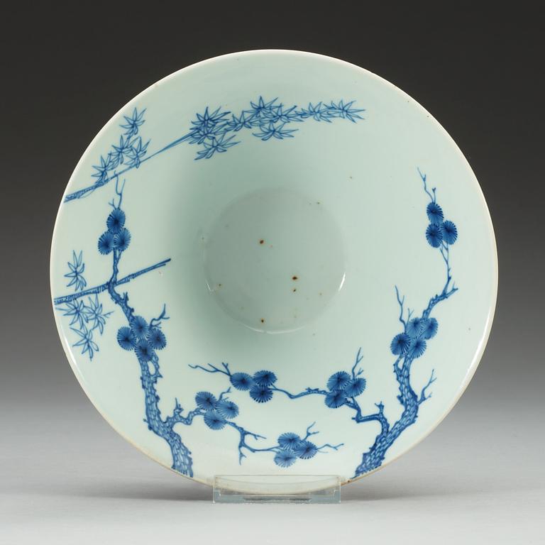 A blue and white bowl, Qing dynasty, 18th Century, with Chenghua six character mark.