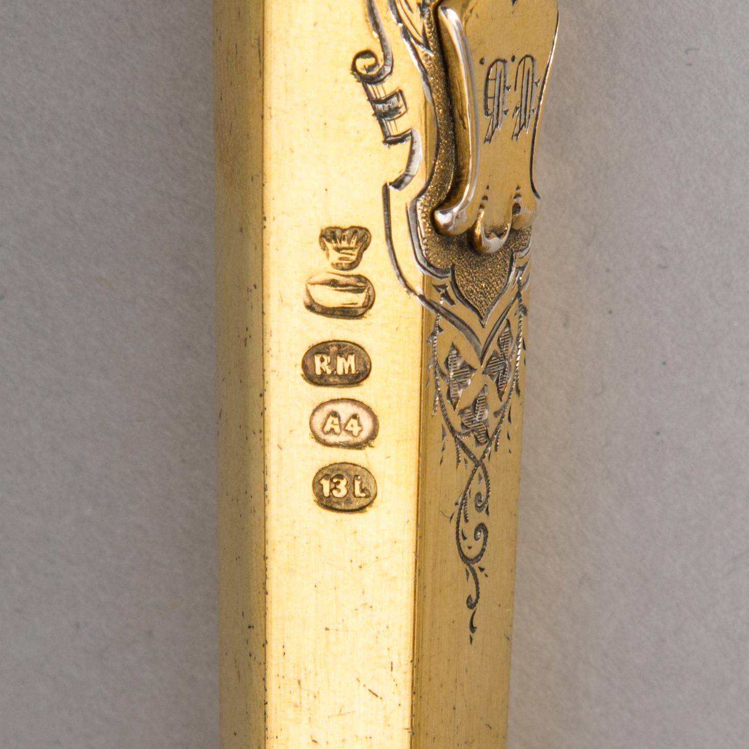 A 3-piece gilt silver cutlery set, maker's mark of Otto Roland Mellin, Helsinki 1882.