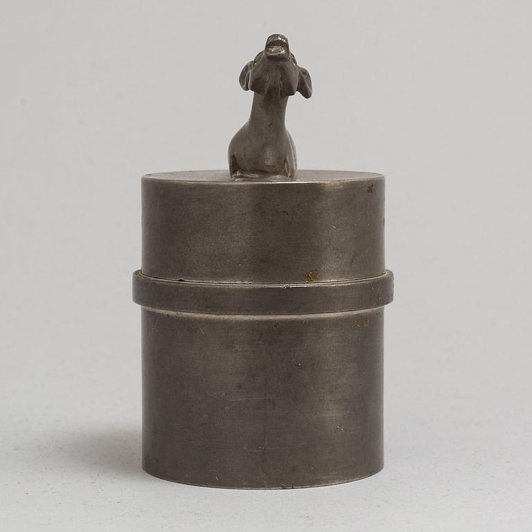 A pewter jar with lid from Firma Svenskt Tenn in 1931.