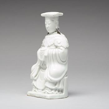A blanc de chine figure of a deity, Qing dynasty, 19th Century.