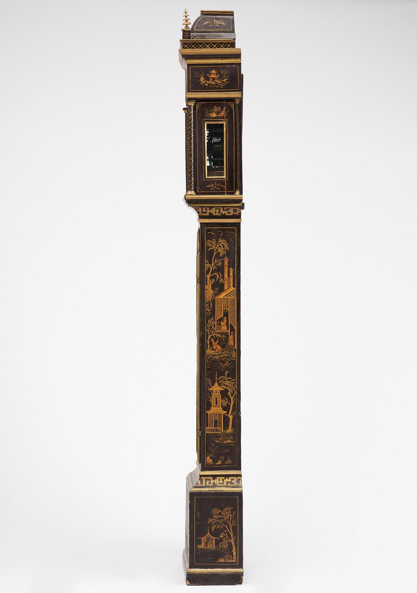 A George II japanned musical longcase clock by William Barrow (watchmaker in London 1700-36).