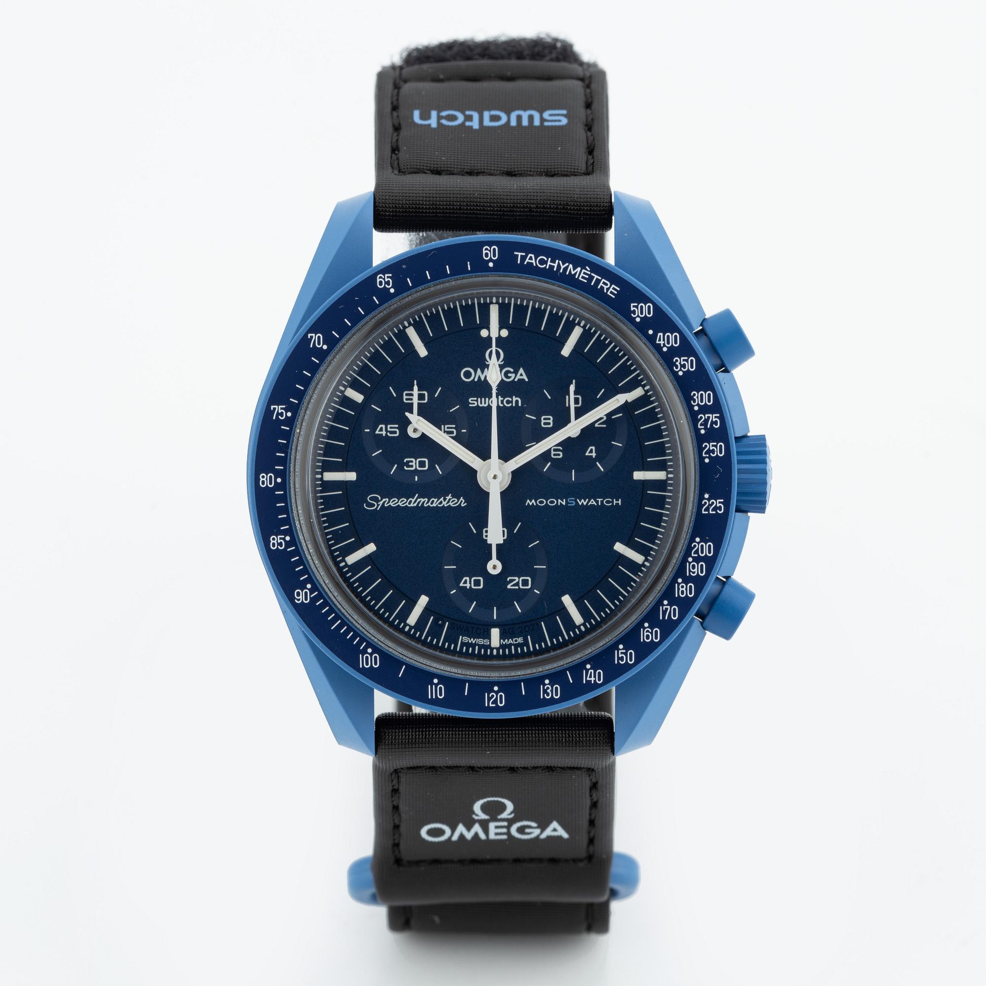 Swatch/Omega, MoonSwatch, Mission to Neptune, kronograf, armbandsur, 42 mm.