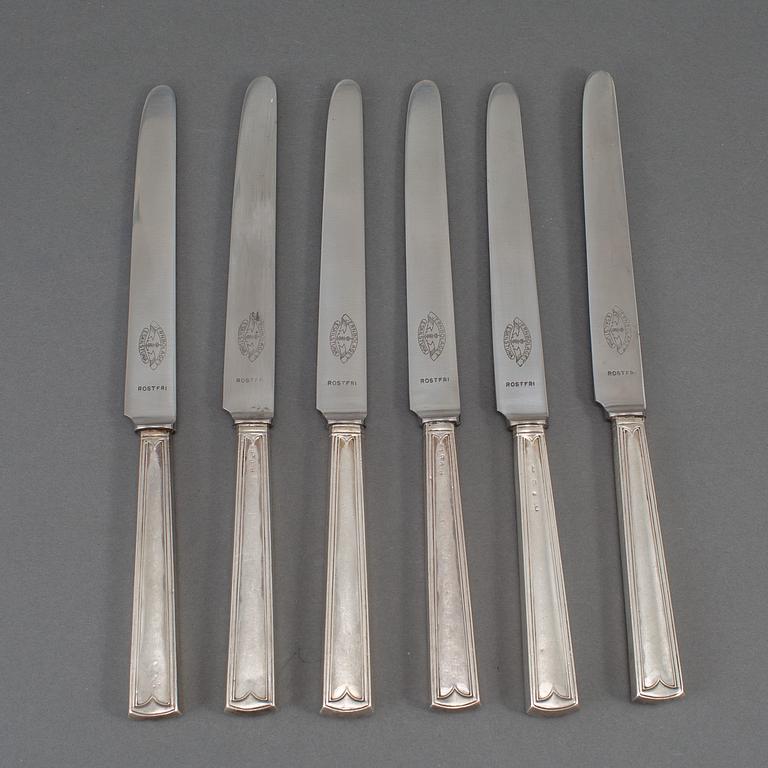 A Swedish set of six early 19th century silver knifes, mark of Pehr Zethelius, Stockholm 1808.