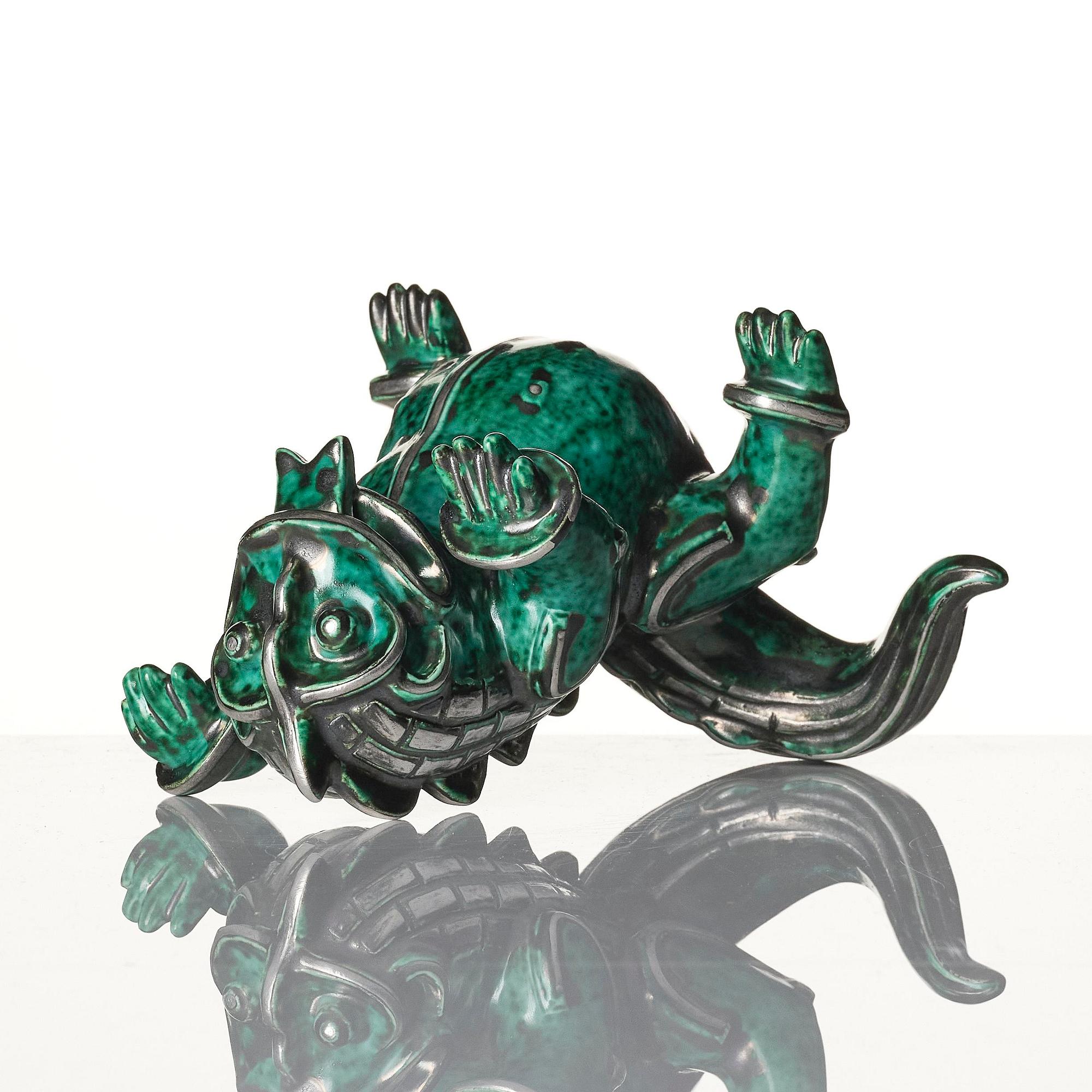 Wilhelm Kåge, an "Argenta" stoneware sculpture of a dragon puppy, Gustavsberg, 1940s.