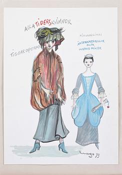 MAX GOLDSTEIN, dräktskisser, 15 st, flertalet sign o dat 1993.