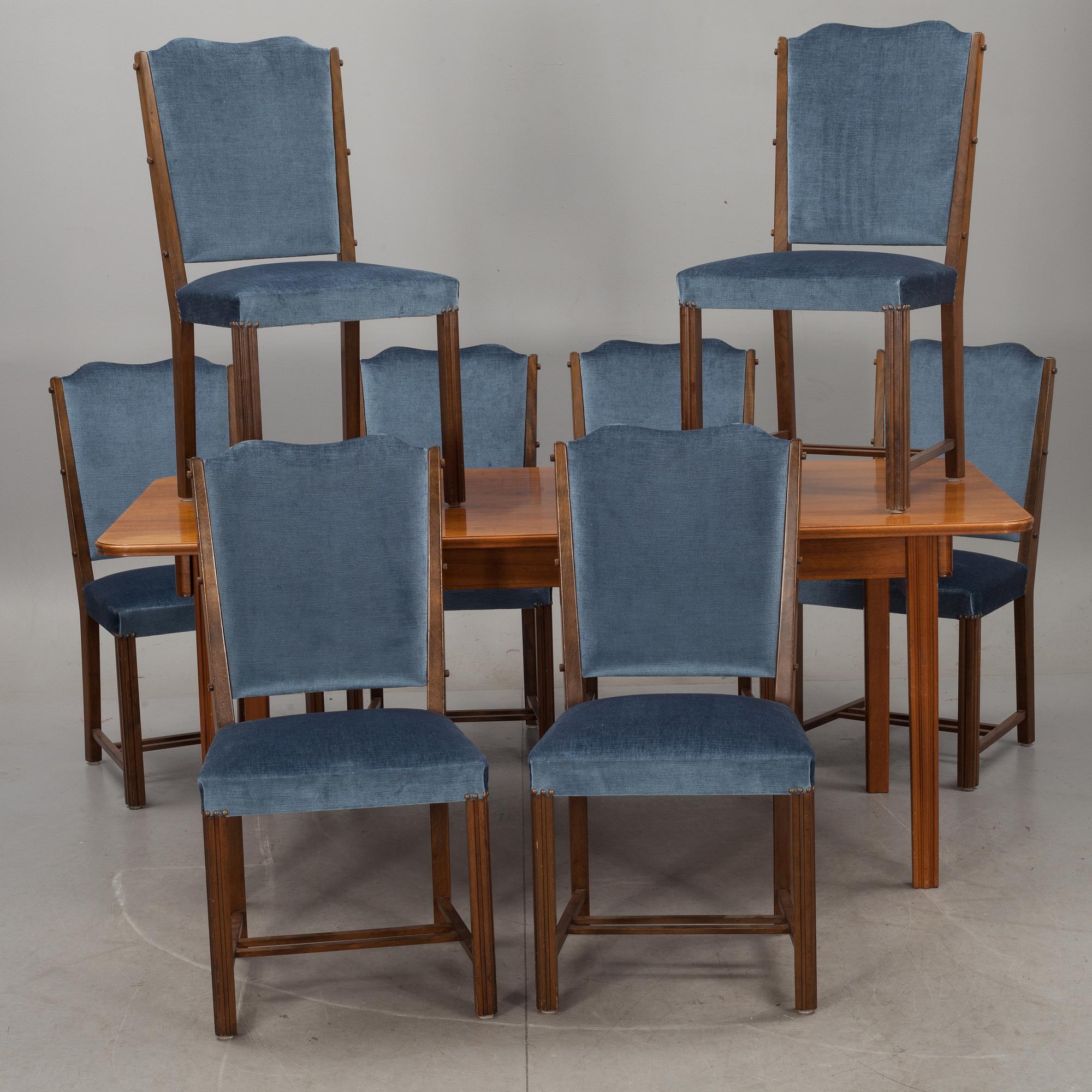 MATBORD med STOLAR, 9 delar. Design Otto Schulz Boet. 1900-talets första hälft/mitt.