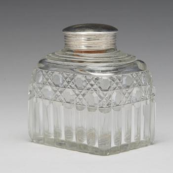 A Russian 19th century glass and silver tea-caddy, lid marked Johan Bernard Hertz, St. Petersburg 1833.