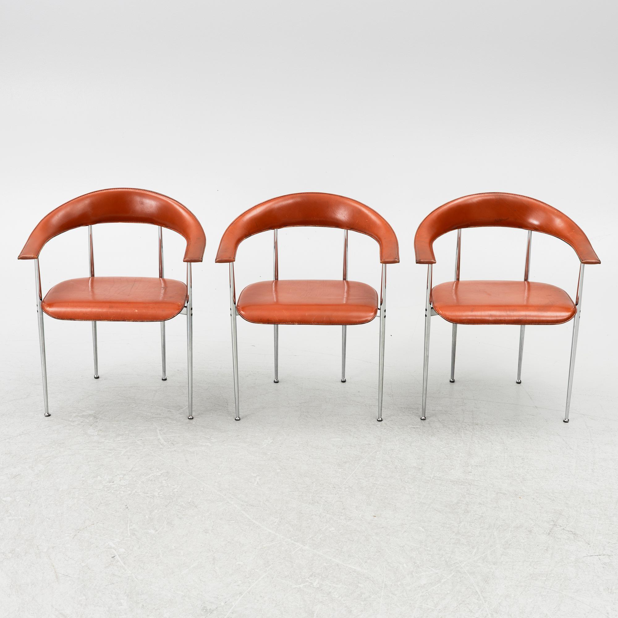 A set of three arm-chairs by G Vegni and G Gualterotti, 'P40', Fasem, 1980's.