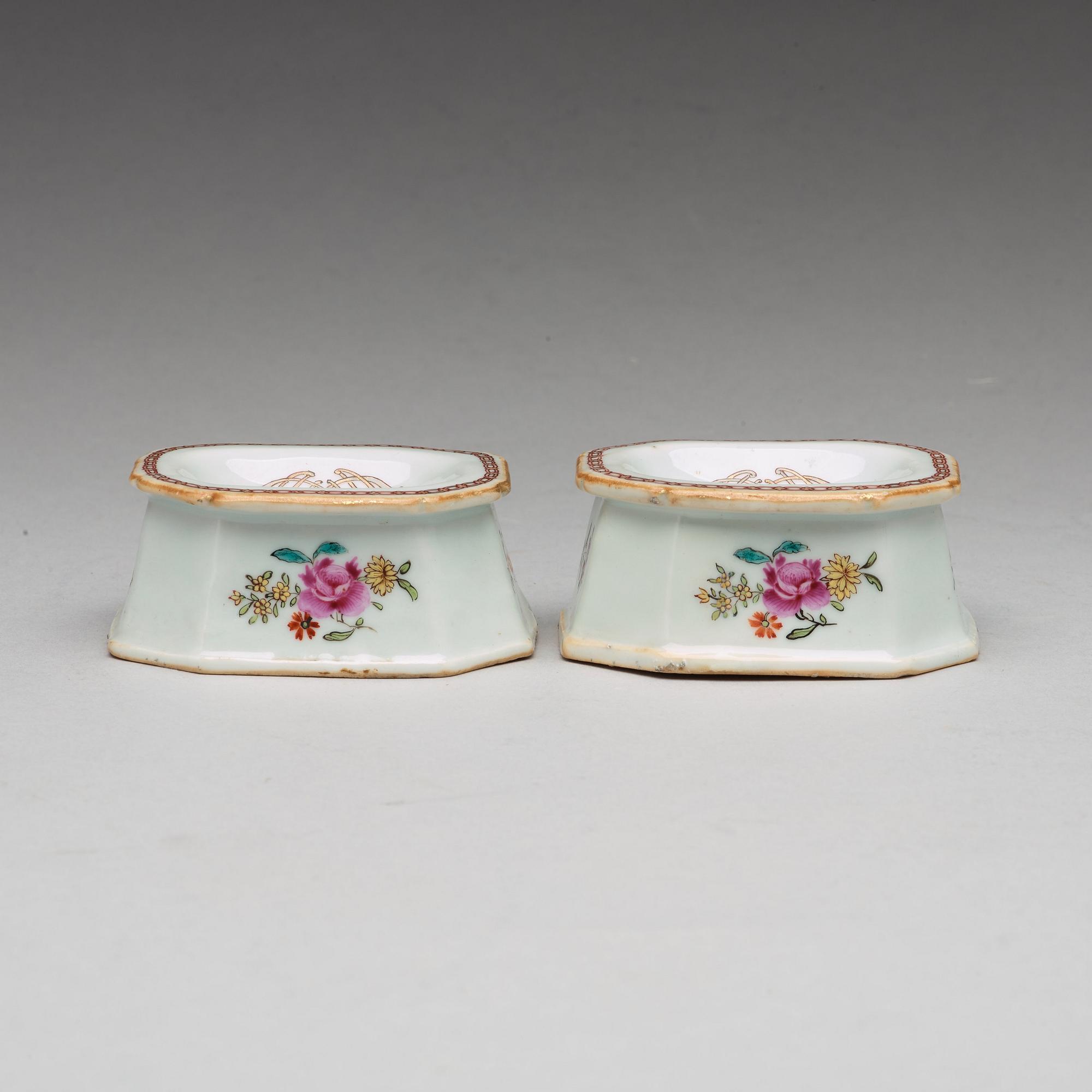 A pair of famille rose salts, Qing dynasty, Qianlong (1736-95).