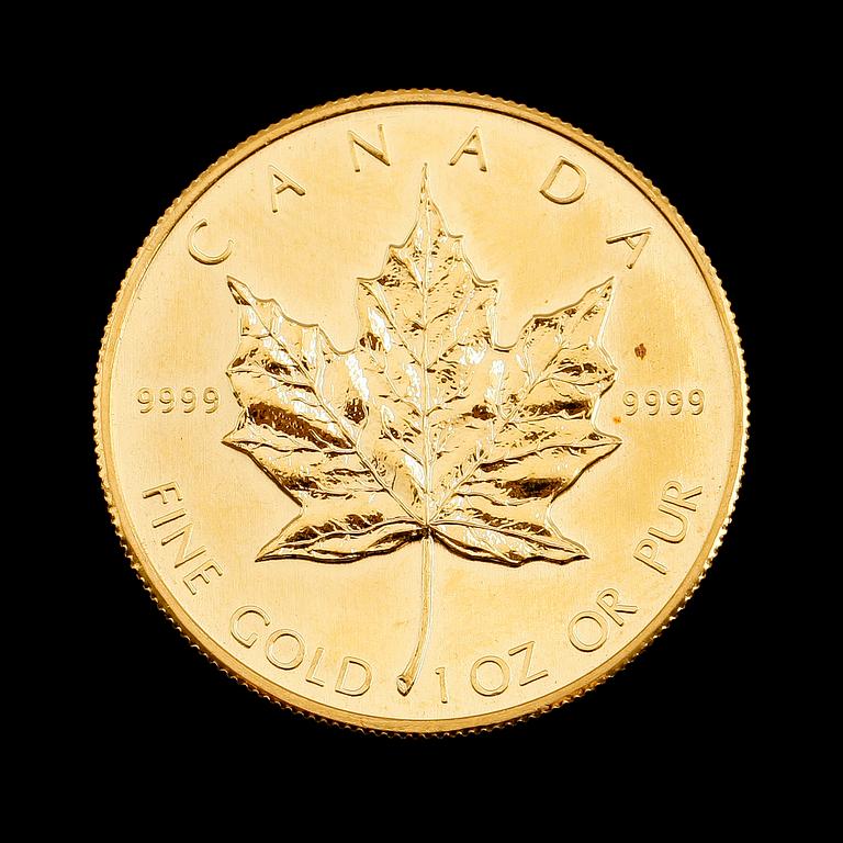 GULDMYNT, fine gold, 50 dollar, Elizabeth II, Canada, 1983. Vikt ca 31 gram.