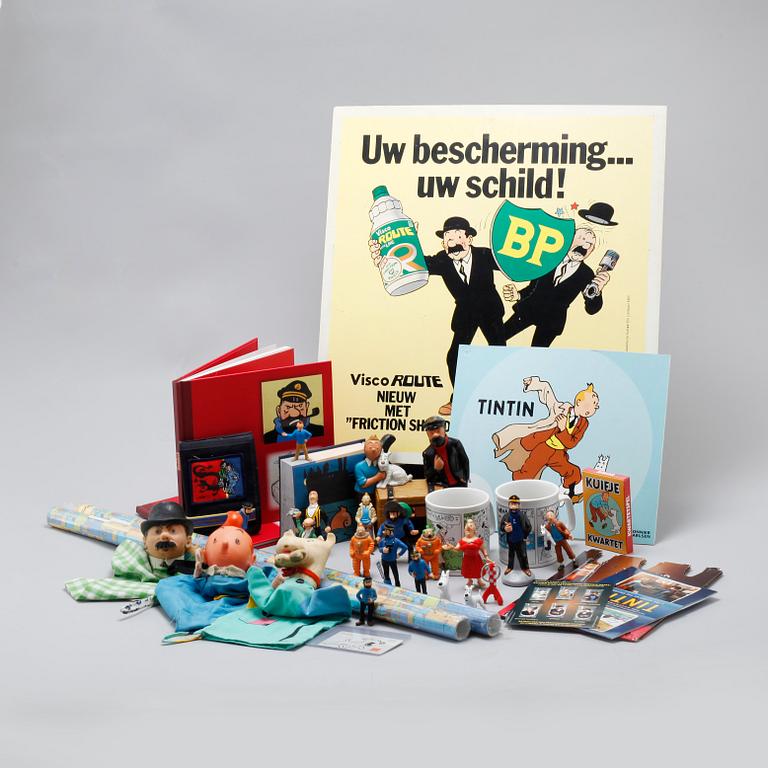 TIN TIN, parti, bl a affischer och figurer, 1900-talets andra hälft.