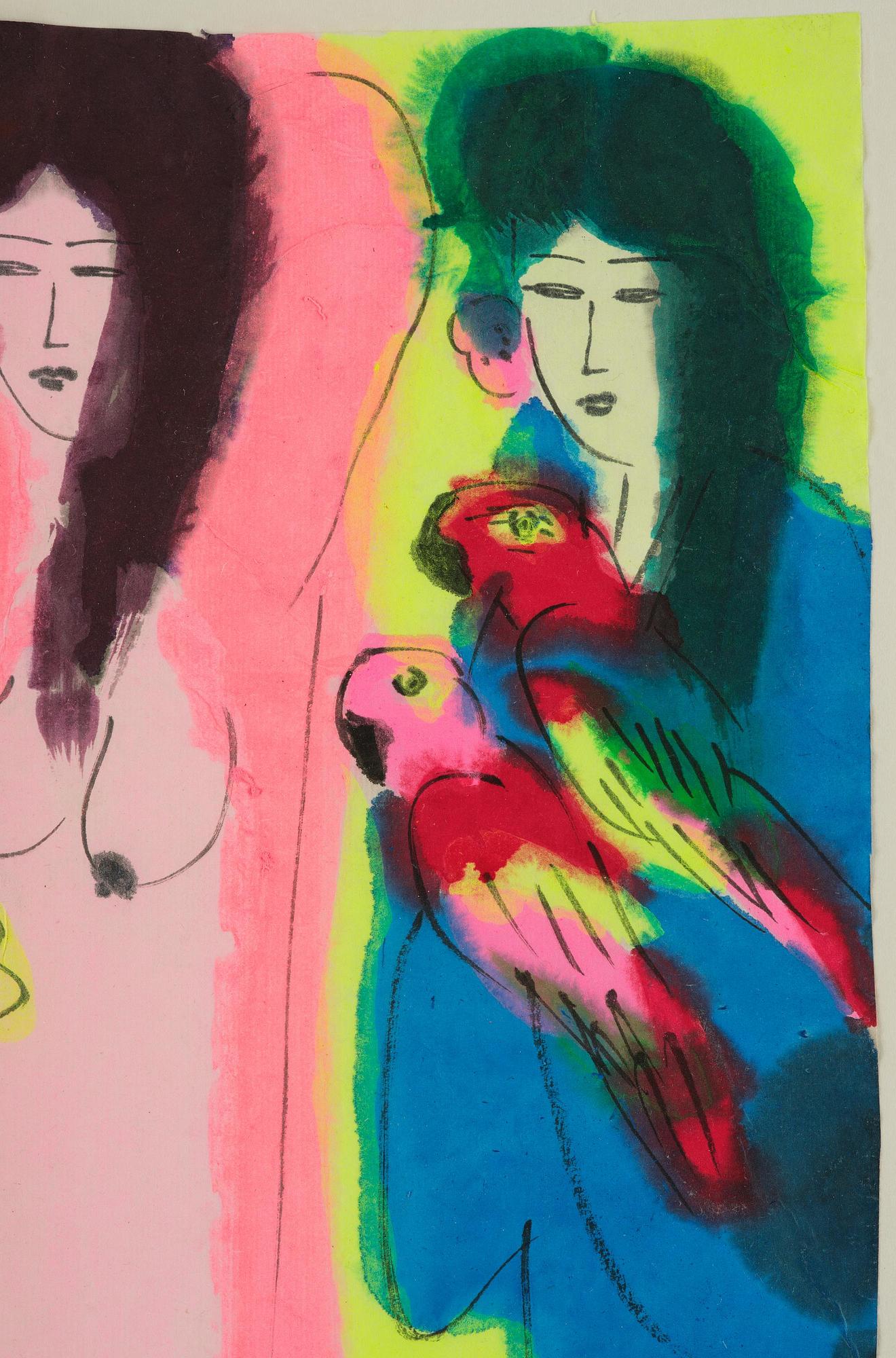 Walasse Ting, Women with Flowers and Birds.